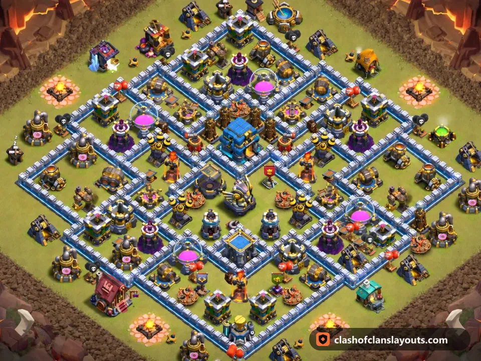 TH12 War Base Layout 196: Clash of Clans Town Hall 12 war base layout, full base picture
