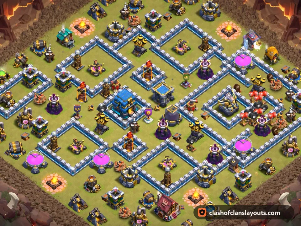 TH12 War Base Layout 199: Clash of Clans Town Hall 12 war base layout, full base picture