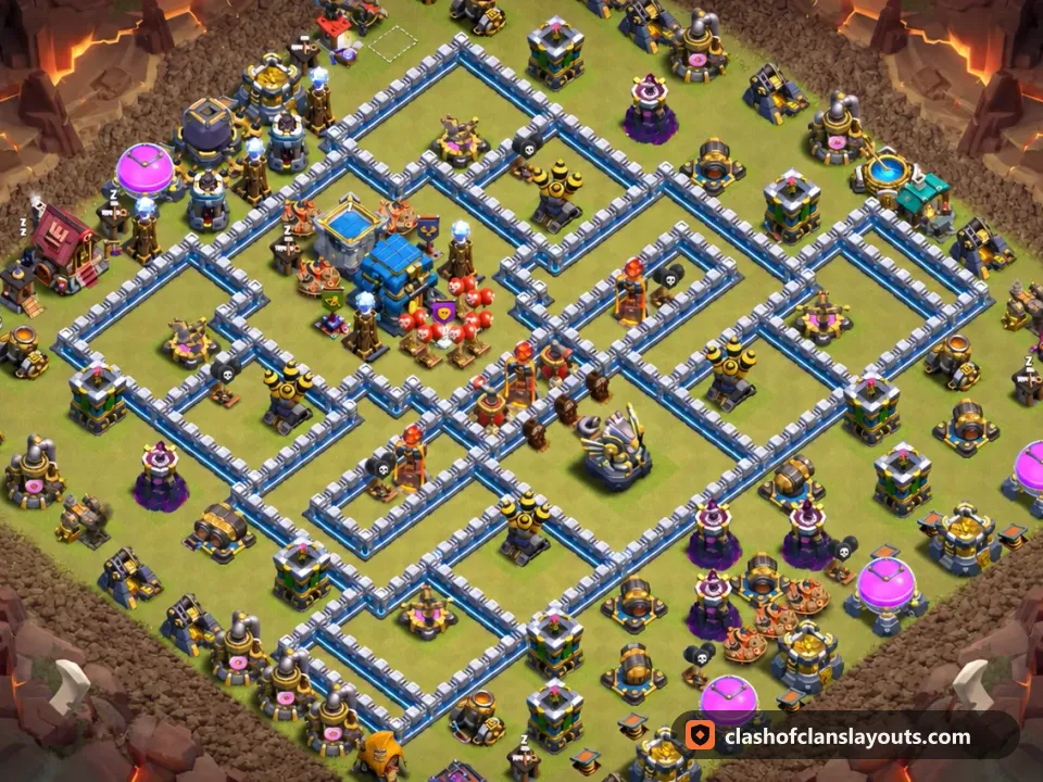 TH12 War Base Layout 204: Clash of Clans Town Hall 12 war base layout, full base picture