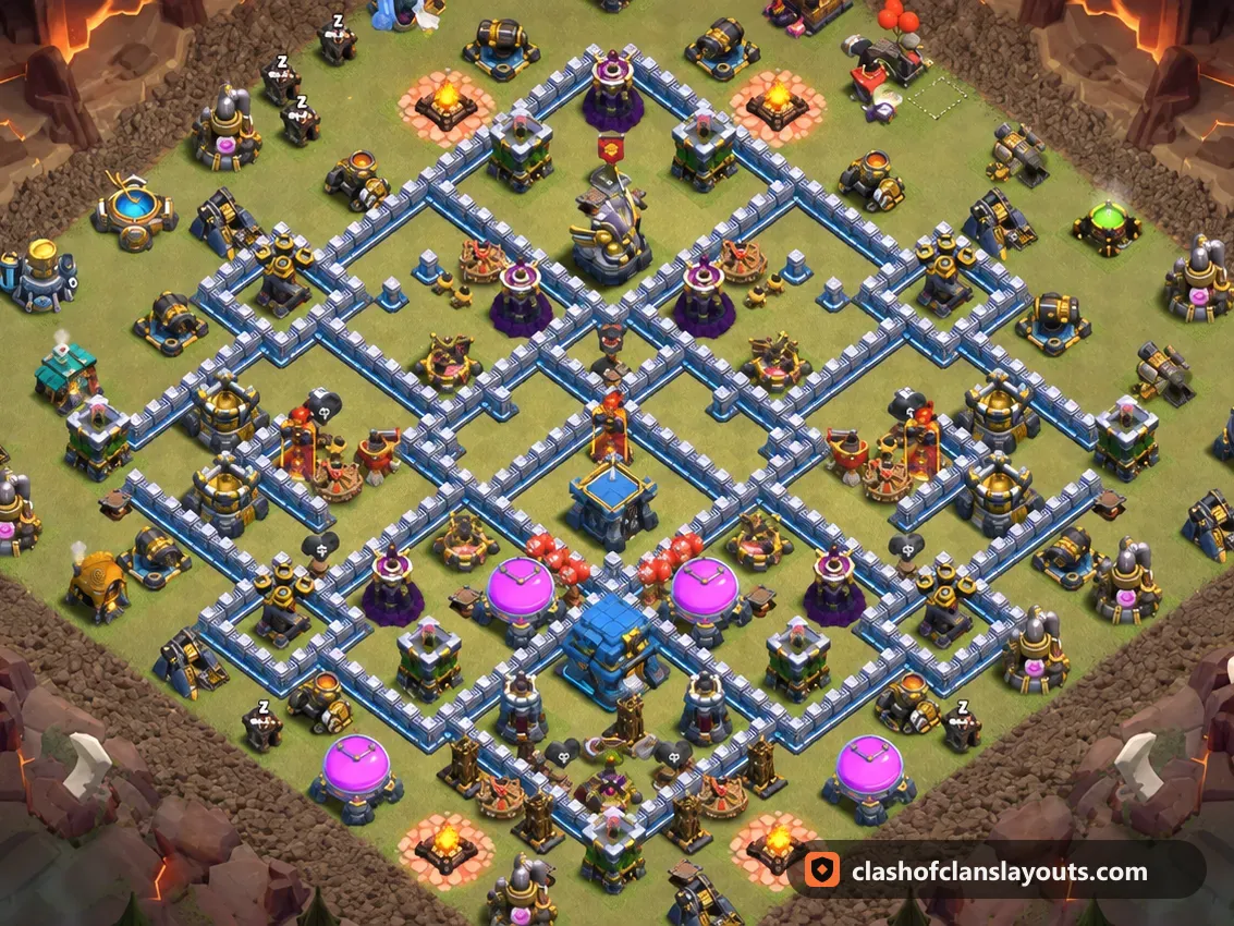 Base War TH12 205: layout base War Clash of Clans Town Hall 12, gambar base lengkap