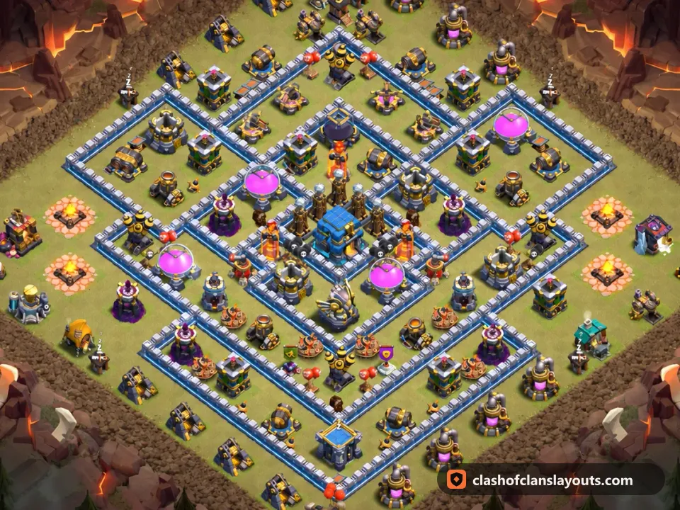 TH12 War Base Layout 206: Clash of Clans Town Hall 12 war base layout, full base picture