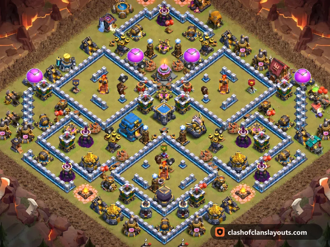 Base de Guerra TH12 208: layout de base de guerra de Clash of Clans para Centro de Vila 12, imagem completa da base