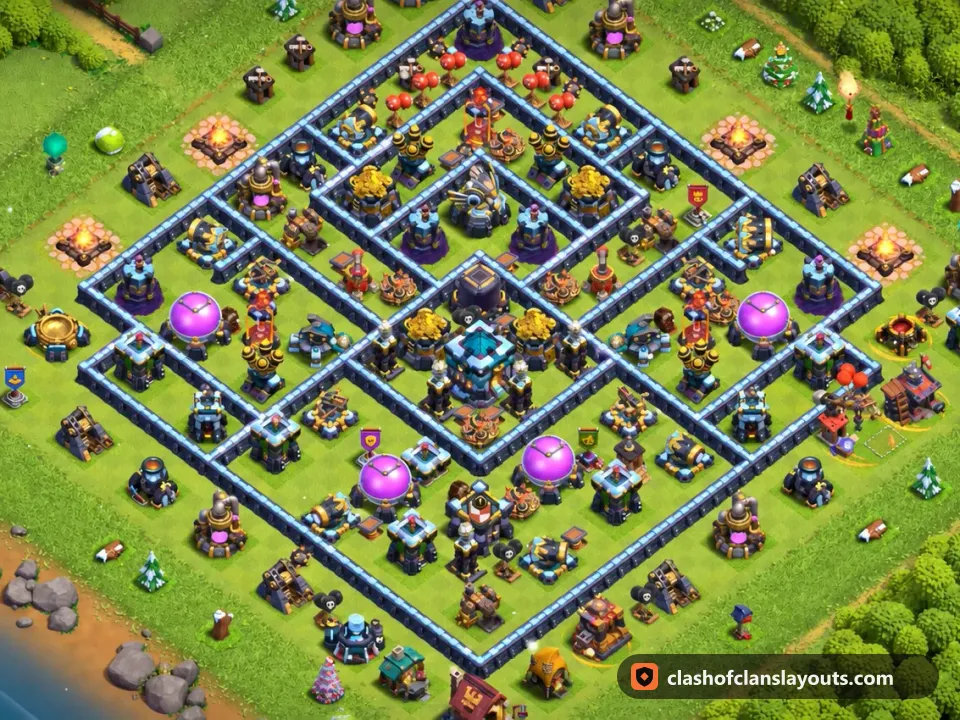 TH13 Farm Base Layout 74: Clash of Clans Town Hall 13 farm base layout, full base picture