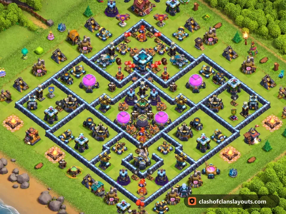 TH13 Farm Base Layout 75: Clash of Clans Town Hall 13 farm base layout, full base picture