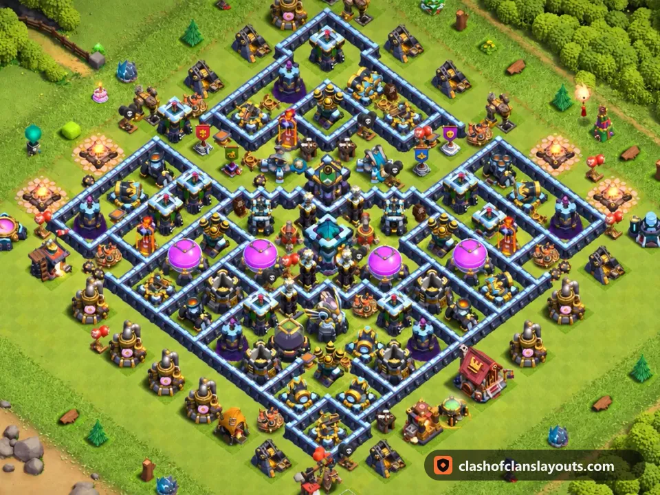 TH13 Farm Base Layout 77: Clash of Clans Town Hall 13 farm base layout, full base picture