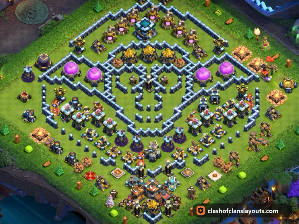 TH13 Funny Base Layout 44: Clash of Clans Town Hall 13 fun base layout, full base picture