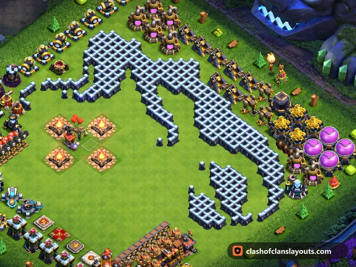Base Fun TH13 46 : plan de base fun HDV 13 Clash of Clans, image complète de la base
