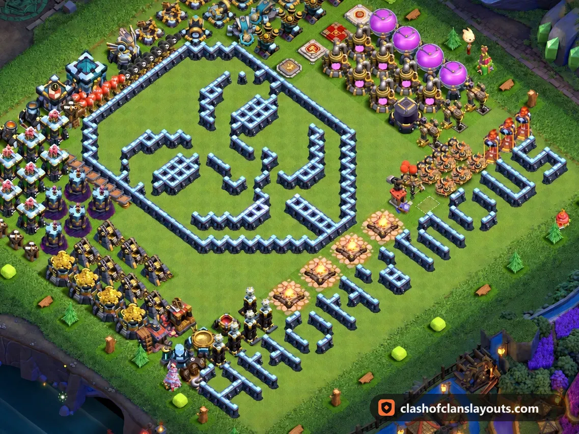 TH13 Funny Base Layout 47: Clash of Clans Town Hall 13 fun base layout, full base picture