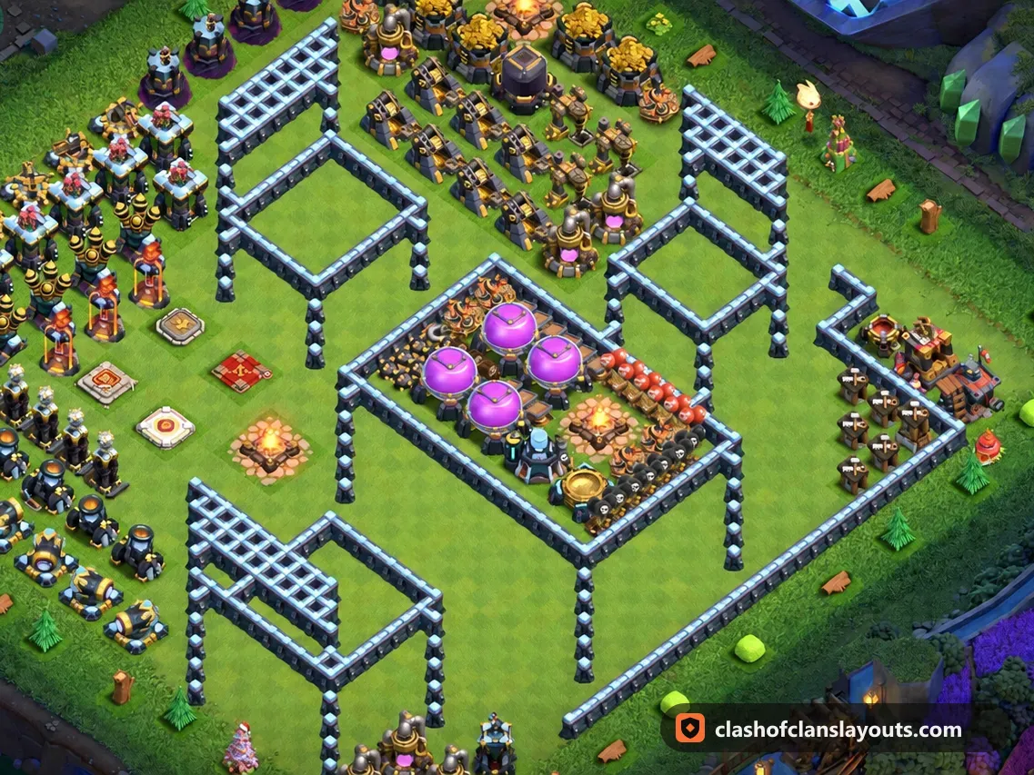 Base Fun TH13 48 : plan de base fun HDV 13 Clash of Clans, image complète de la base