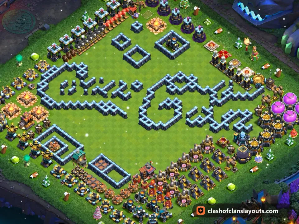 TH13 Funny Base Layout 50: Clash of Clans Town Hall 13 fun base layout, full base picture