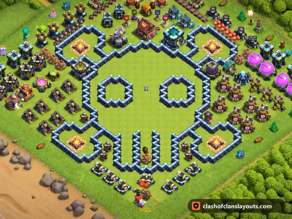 TH13 Funny Base Layout 51: Clash of Clans Town Hall 13 fun base layout, full base picture