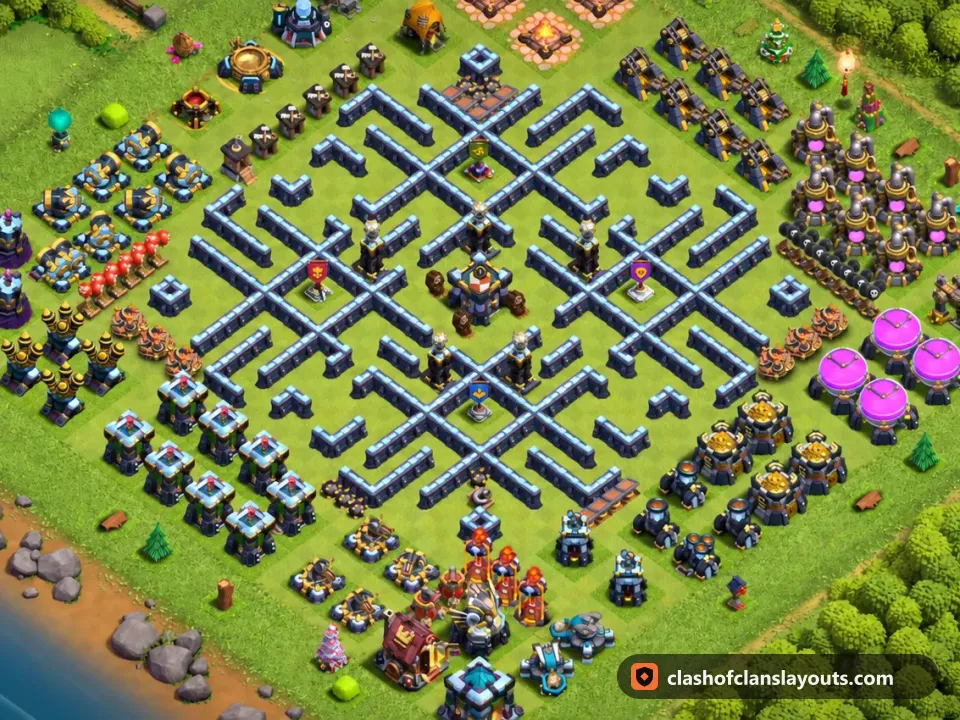 TH13 Funny Base Layout 52: Clash of Clans Town Hall 13 fun base layout, full base picture