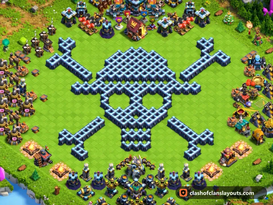 TH13 Funny Base Layout 53: Clash of Clans Town Hall 13 fun base layout, full base picture