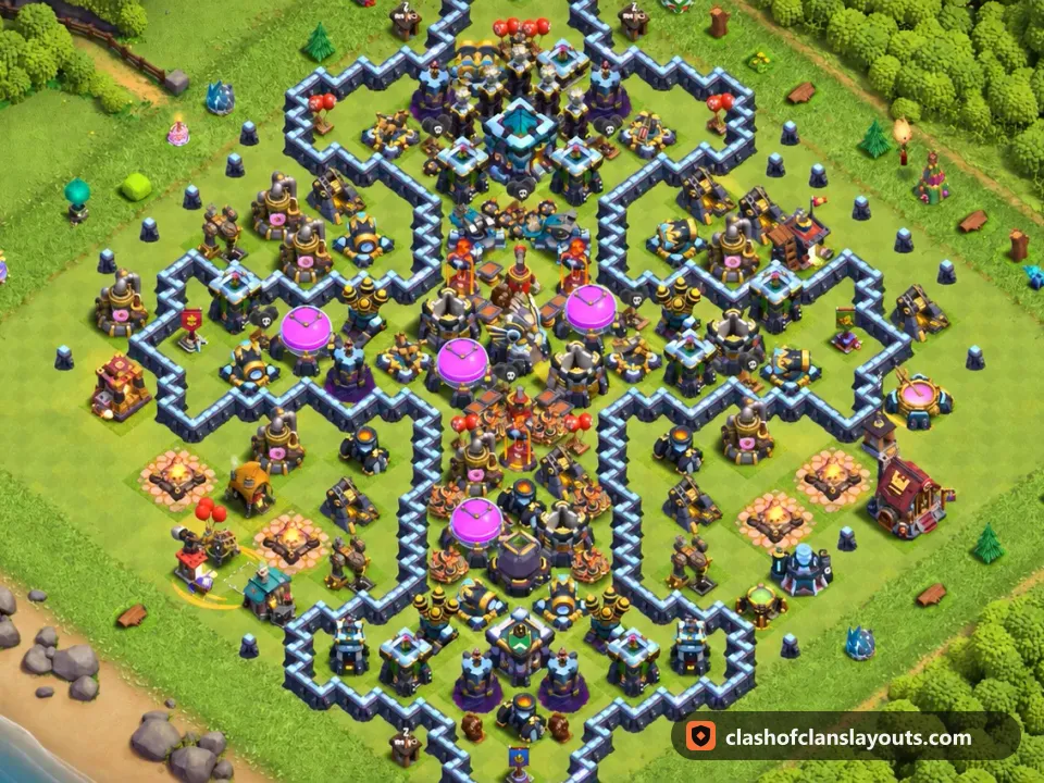 TH13 Funny Base Layout 54: Clash of Clans Town Hall 13 fun base layout, full base picture