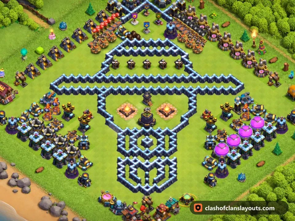 TH13 Funny Base Layout 55: Clash of Clans Town Hall 13 fun base layout, full base picture