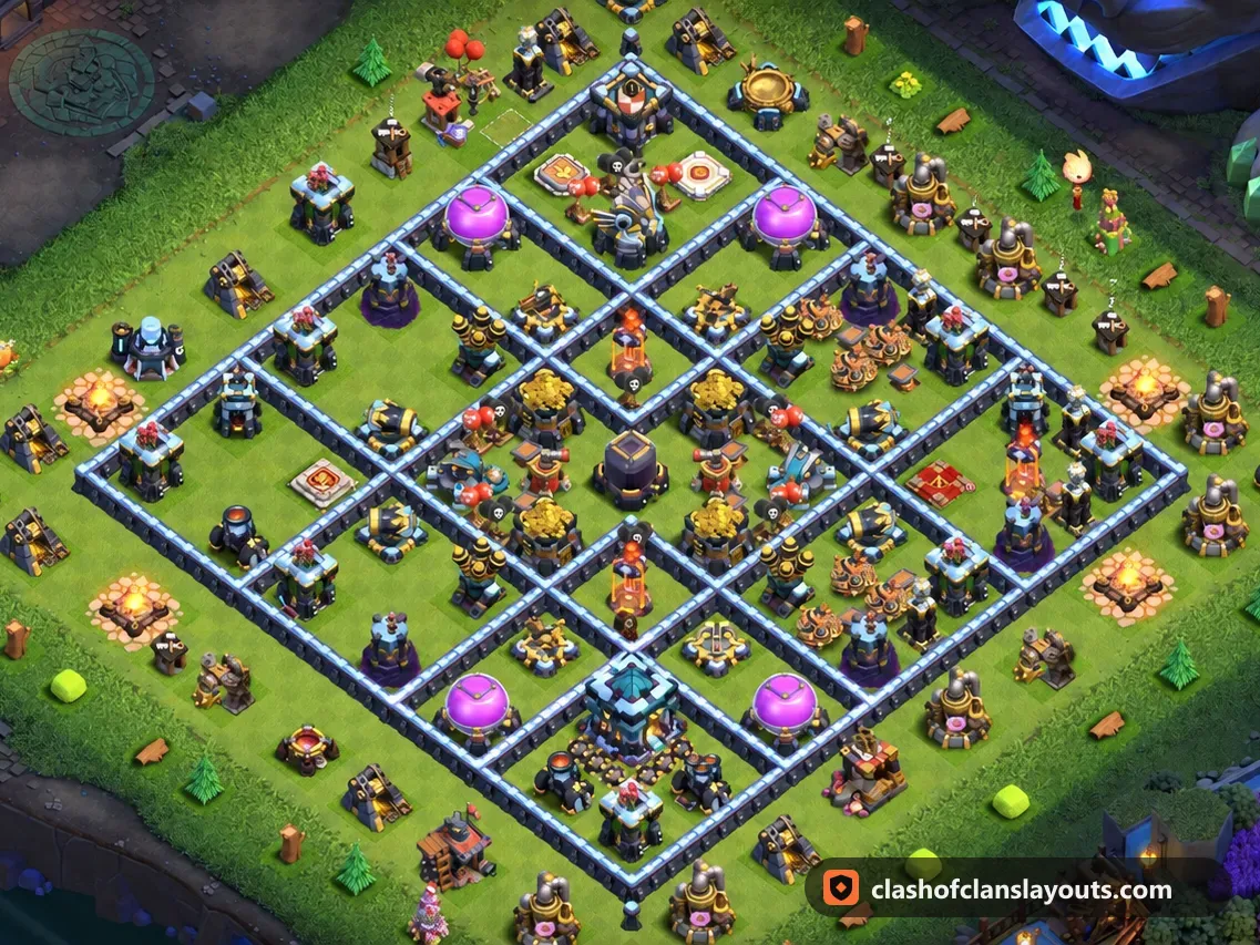 Base Ibrida TH13 54: layout base ibrida per Municipio 13 di Clash of Clans, immagine completa della base