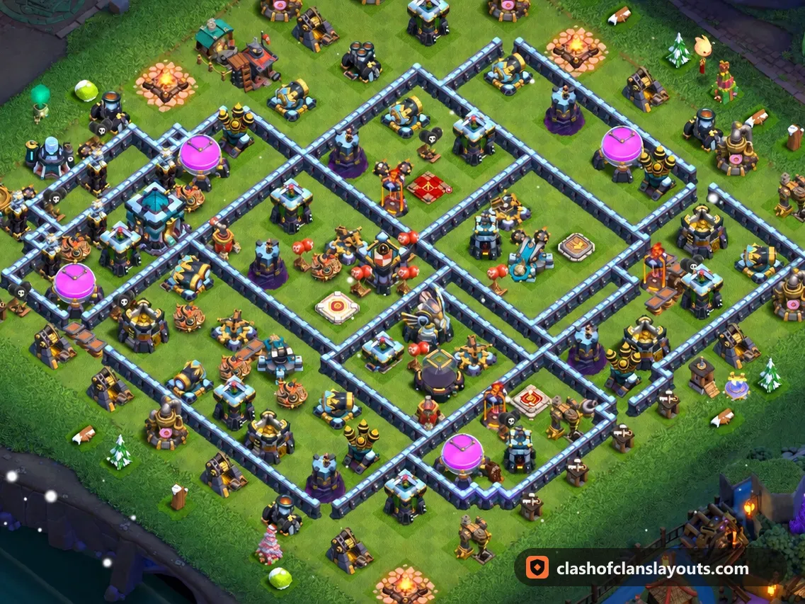 Base Híbrida TH13 64: layout de base híbrida de Clash of Clans para Centro de Vila 13, imagem completa da base