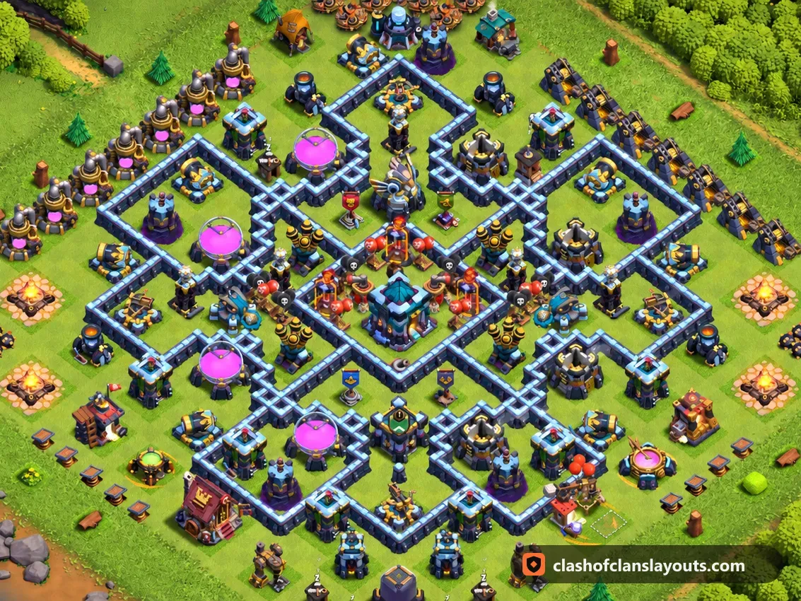 TH13 Trophy Base Layout 137: Clash of Clans Town Hall 13 trophy base layout, full base picture