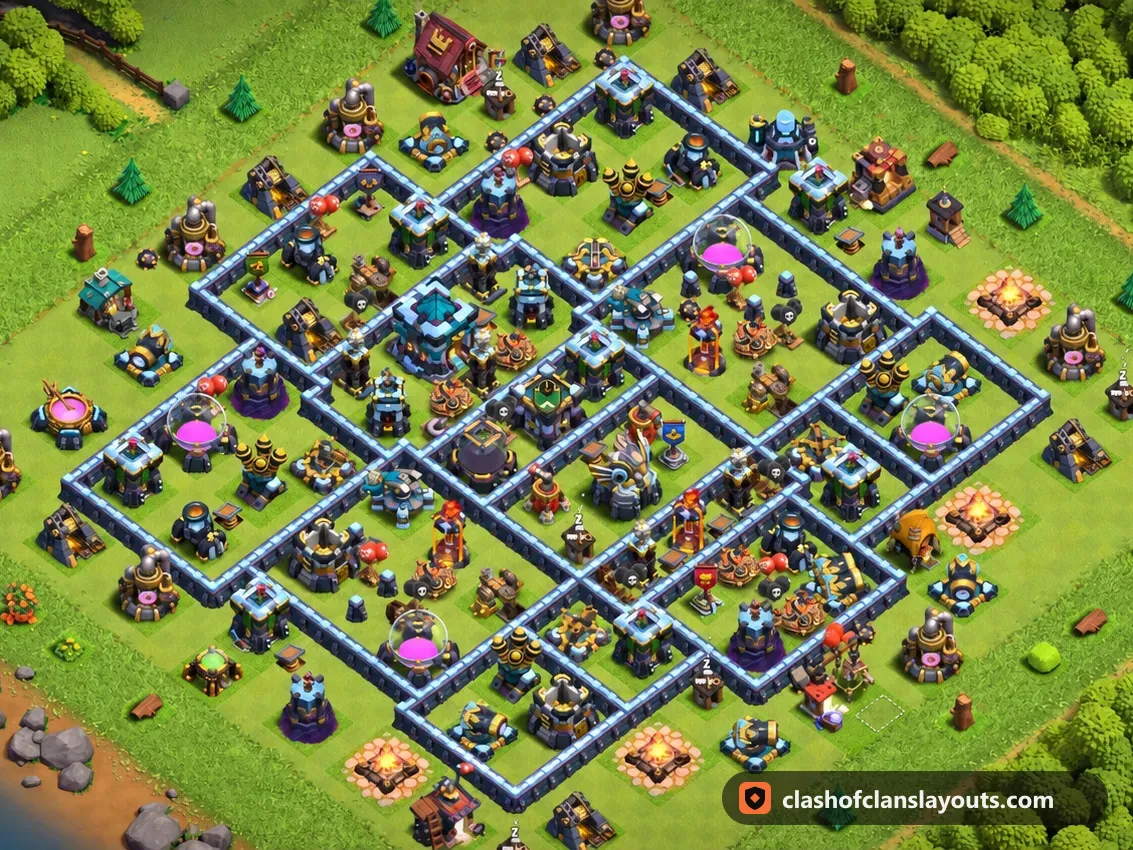 TH13 Trophy Base Layout 139: Clash of Clans Town Hall 13 trophy base layout, full base picture