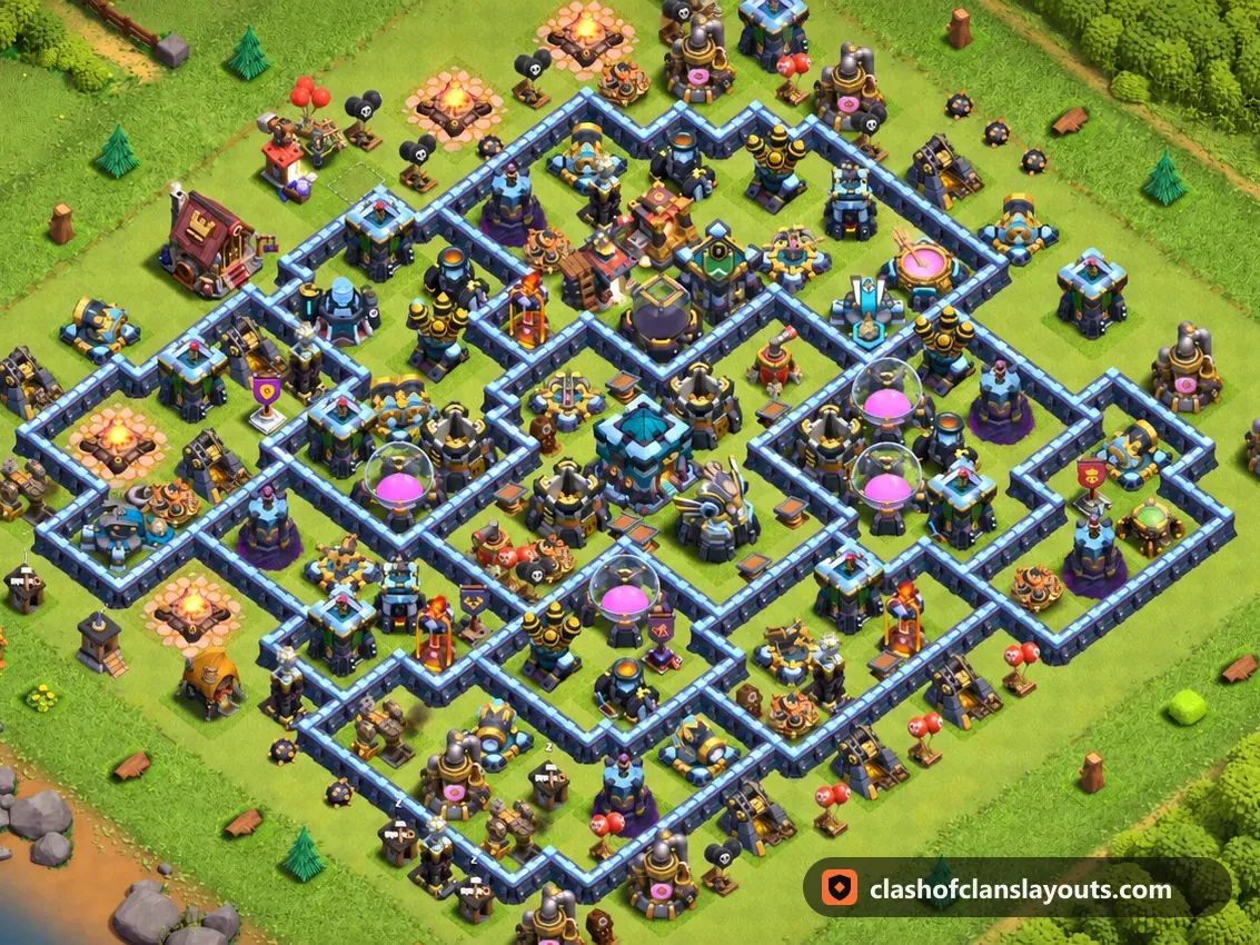 TH13 Trophy Base Layout 141: Clash of Clans Town Hall 13 trophy base layout, full base picture