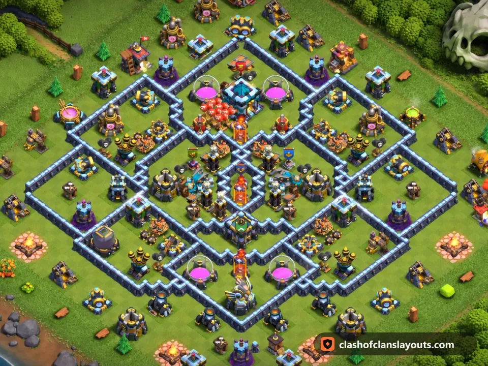TH13 Trophy Base Layout 146: Clash of Clans Town Hall 13 trophy base layout, full base picture