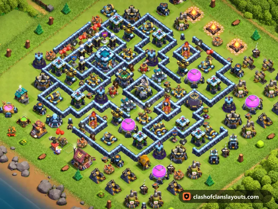 TH13 Trophy Base Layout 147: Clash of Clans Town Hall 13 trophy base layout, full base picture