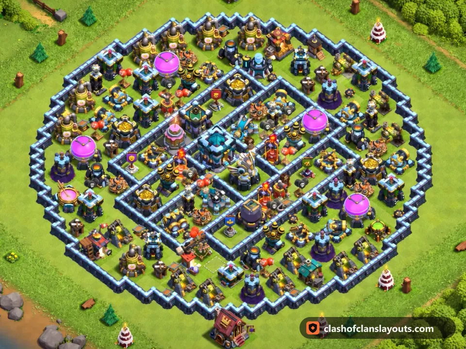 TH13 Trophy Base Layout 149: Clash of Clans Town Hall 13 trophy base layout, full base picture