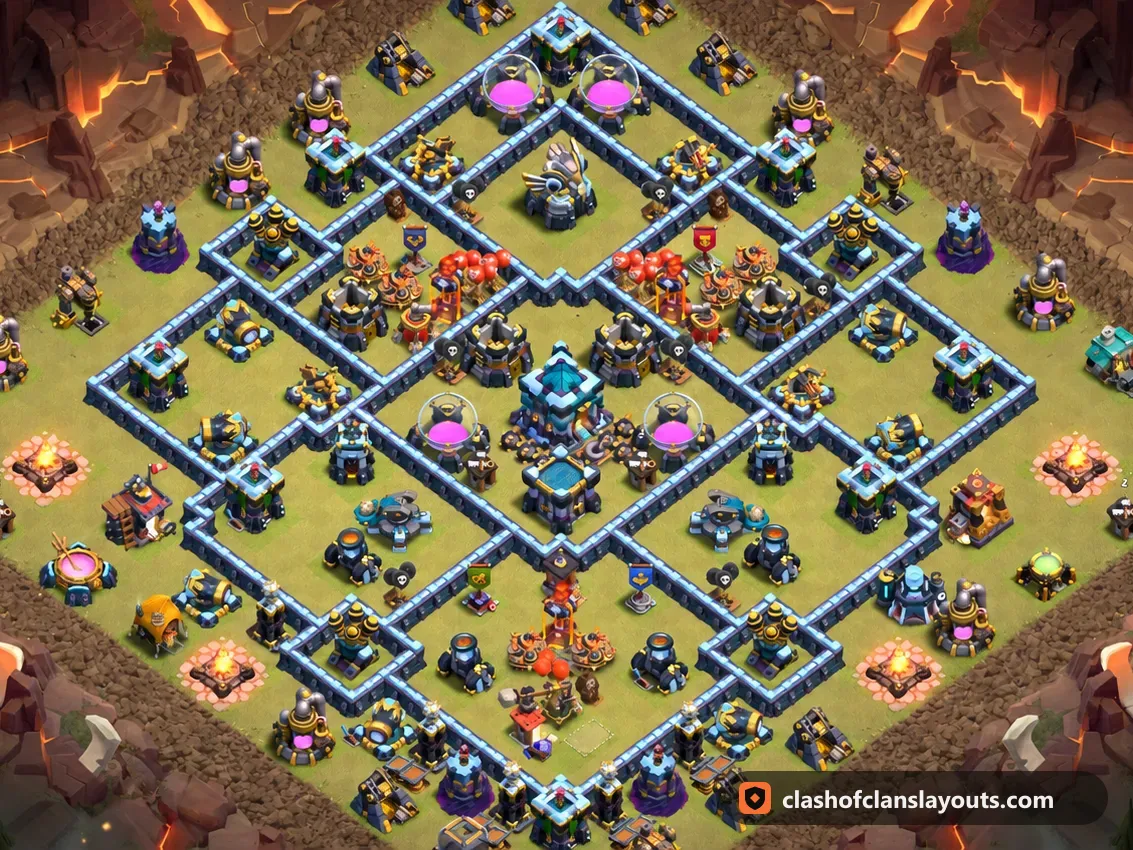 TH13 War Base Layout 304: Clash of Clans Town Hall 13 war base layout, full base picture