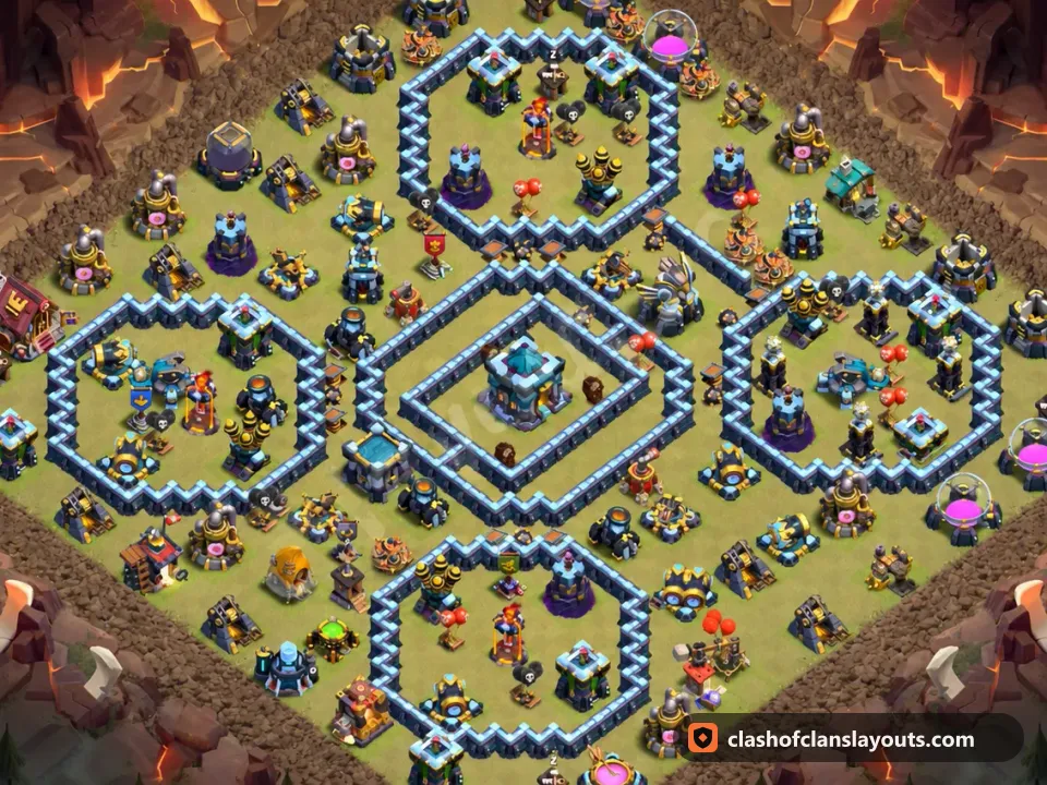 TH13 War Base Layout 306: Clash of Clans Town Hall 13 war base layout, full base picture