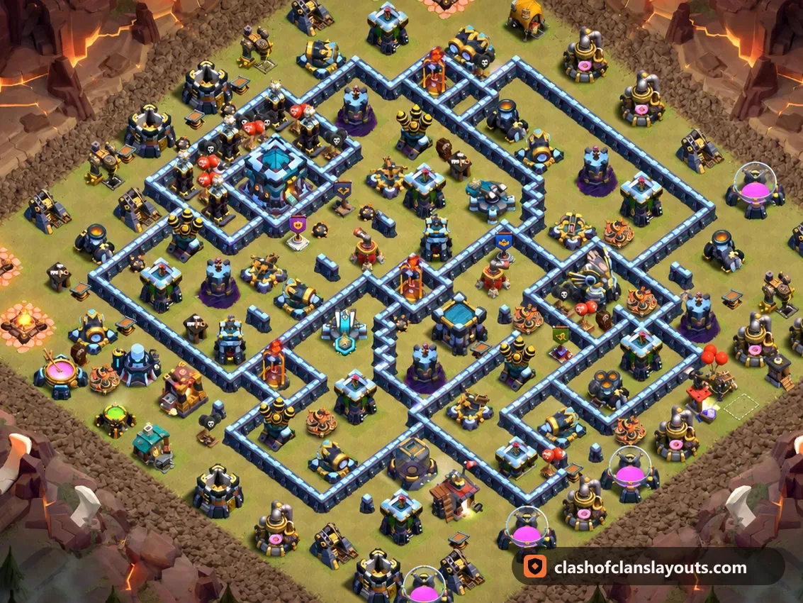 TH13 War Base Layout 311: Clash of Clans Town Hall 13 war base layout, full base picture