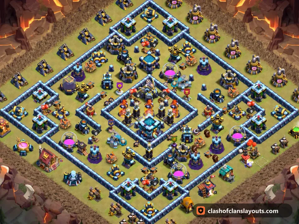 TH13 War Base Layout 312: Clash of Clans Town Hall 13 war base layout, full base picture