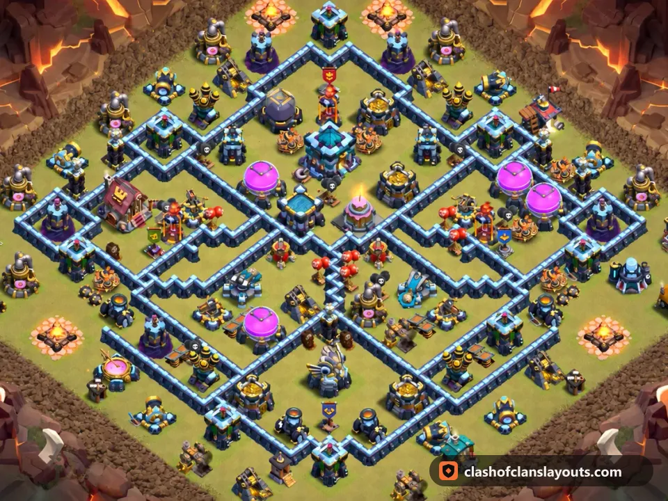 TH13 War Base Layout 313: Clash of Clans Town Hall 13 war base layout, full base picture