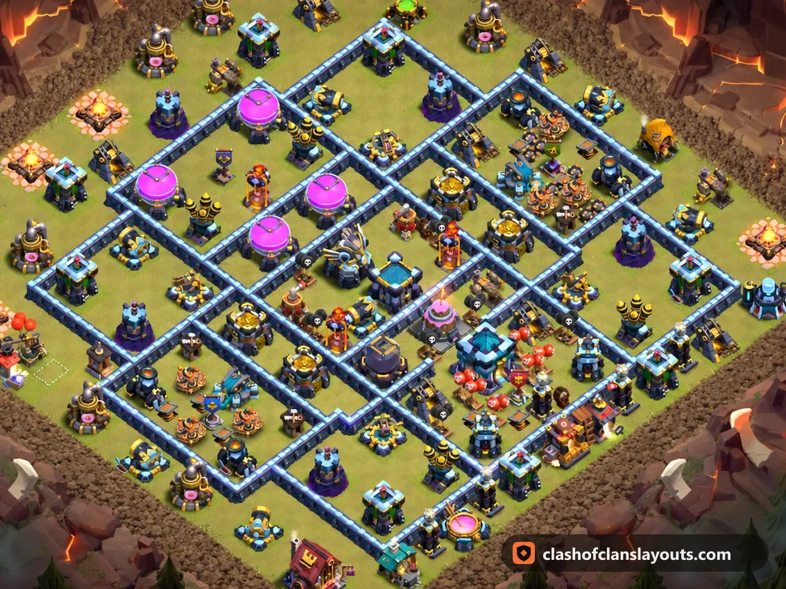 TH13 War Base Layout 314: Clash of Clans Town Hall 13 war base layout, full base picture