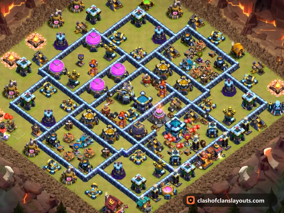 TH13 War Base Layout 314: Clash of Clans Town Hall 13 war base layout, full base picture