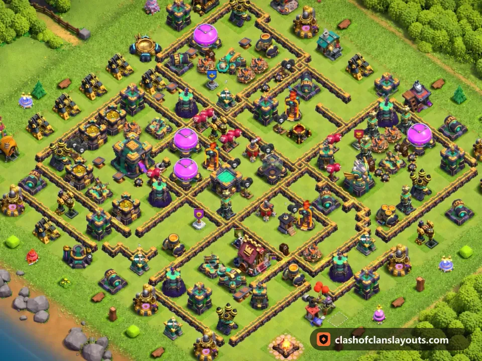 TH14 Farm Base Layout 40: Clash of Clans Town Hall 14 farm base layout, full base picture