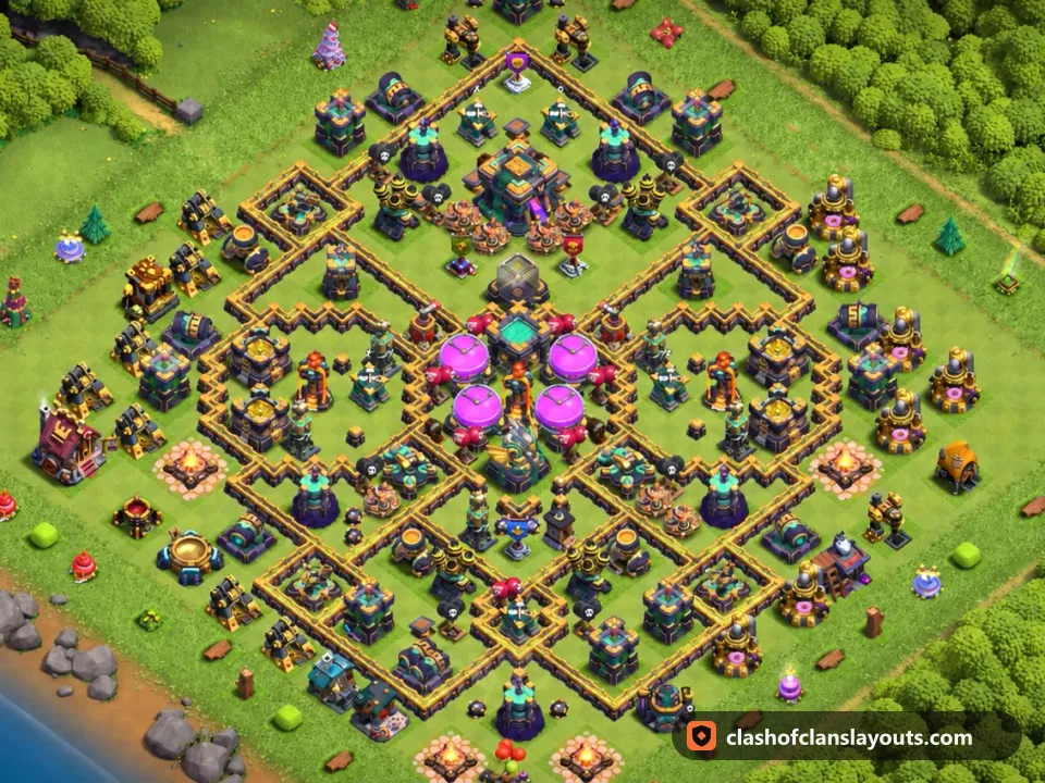TH14 Farm Base Layout 42: Clash of Clans Town Hall 14 farm base layout, full base picture