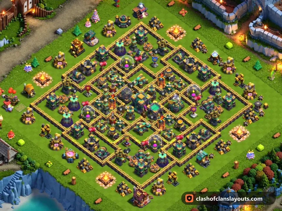 TH14 Farm Base Layout 43: Clash of Clans Town Hall 14 farm base layout, full base picture