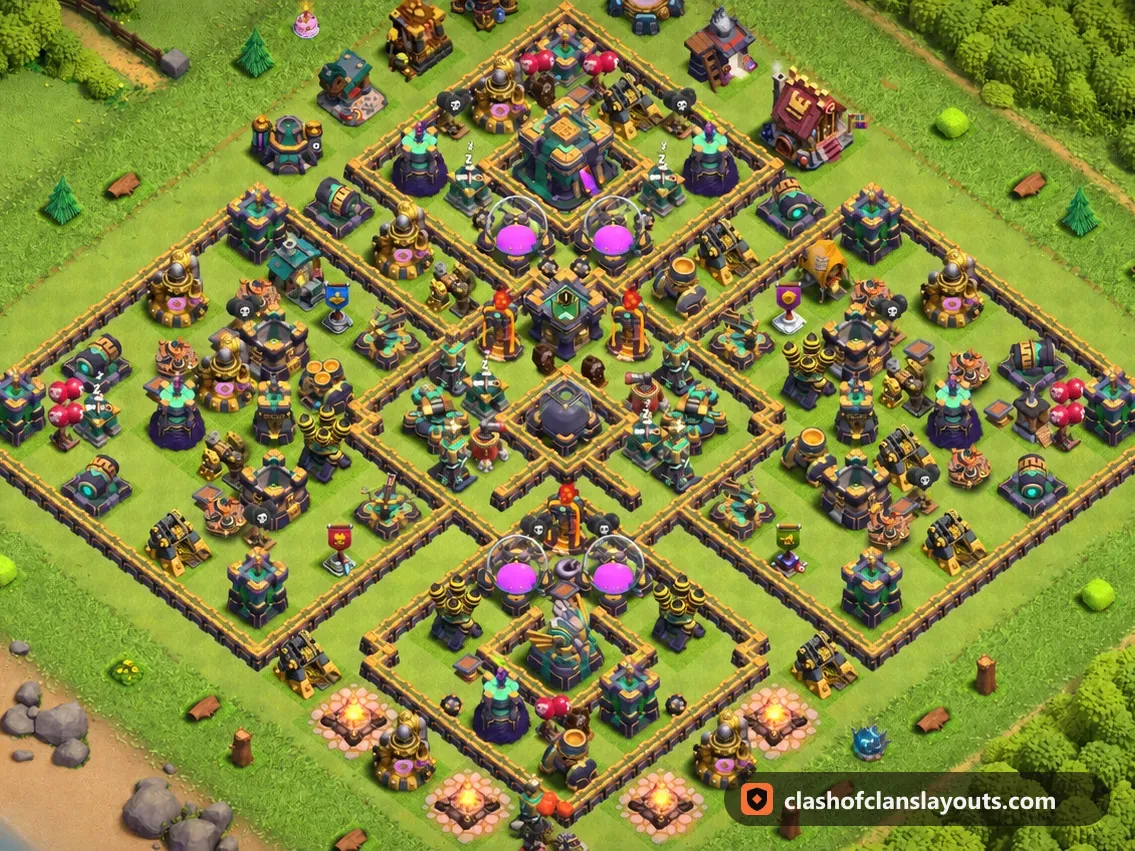 TH14 Farm Base Layout 48: Clash of Clans Town Hall 14 farm base layout, full base picture