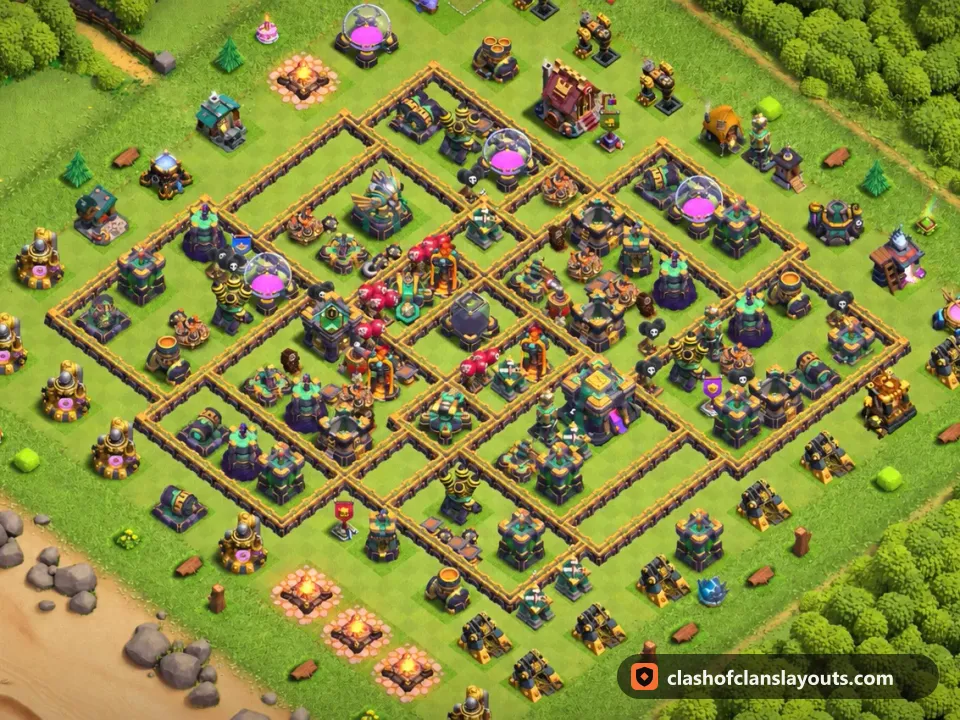 TH14 Farm Base Layout 49: Clash of Clans Town Hall 14 farm base layout, full base picture