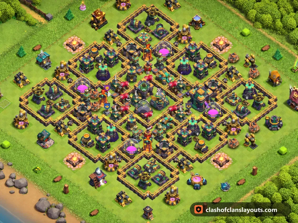 TH14 Farm Base Layout 50: Clash of Clans Town Hall 14 farm base layout, full base picture