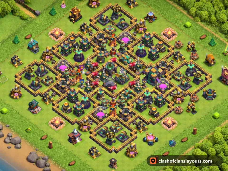 TH14 Farm Base Layout 50: Clash of Clans Town Hall 14 farm base layout, full base picture