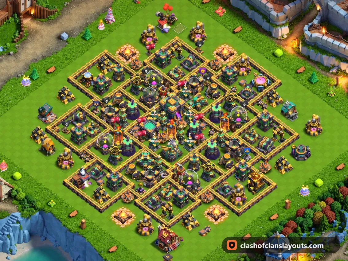 Farmbase TH14 51: Clash of Clans Farmbase für Rathaus 14, komplettes Bild der Base
