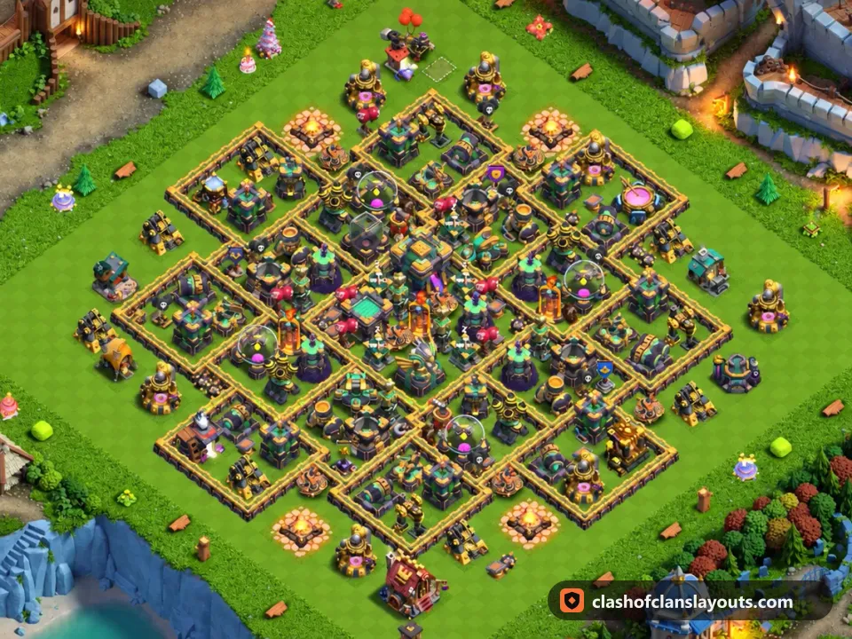 TH14 Farm Base Layout 51: Clash of Clans Town Hall 14 farm base layout, full base picture