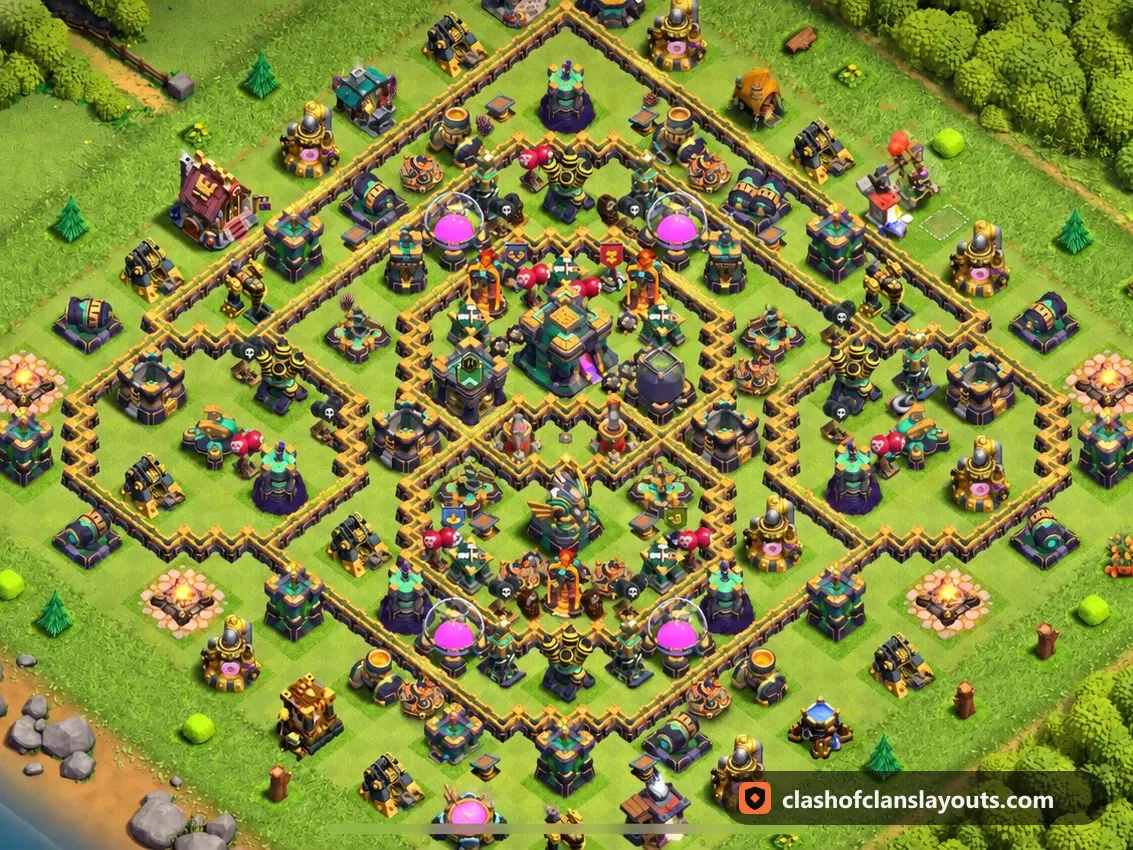 TH14 Farm Base Layout 53: Clash of Clans Town Hall 14 farm base layout, full base picture