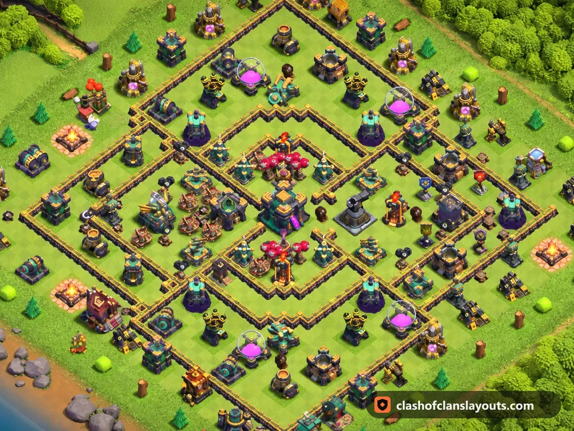 Base de Farm TH14 54 : plan de base de farm HDV 14 Clash of Clans, image complète de la base