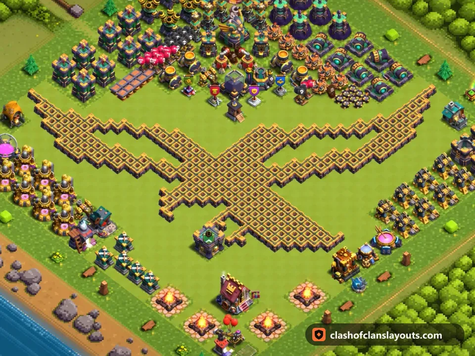 TH14 Funny Base Layout 30: Clash of Clans Town Hall 14 fun base layout, full base picture