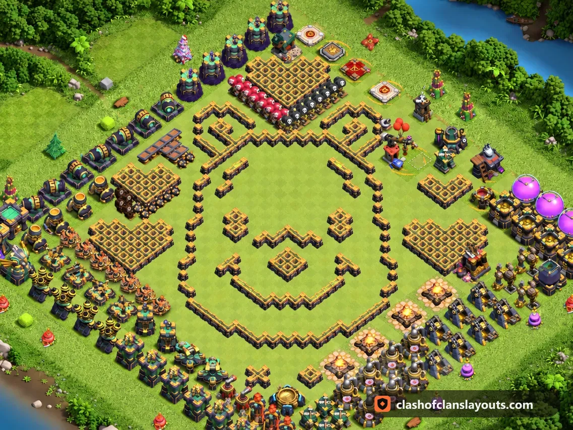 Spaßbase TH14 31: Clash of Clans Spaßbase für Rathaus 14, komplettes Bild der Base