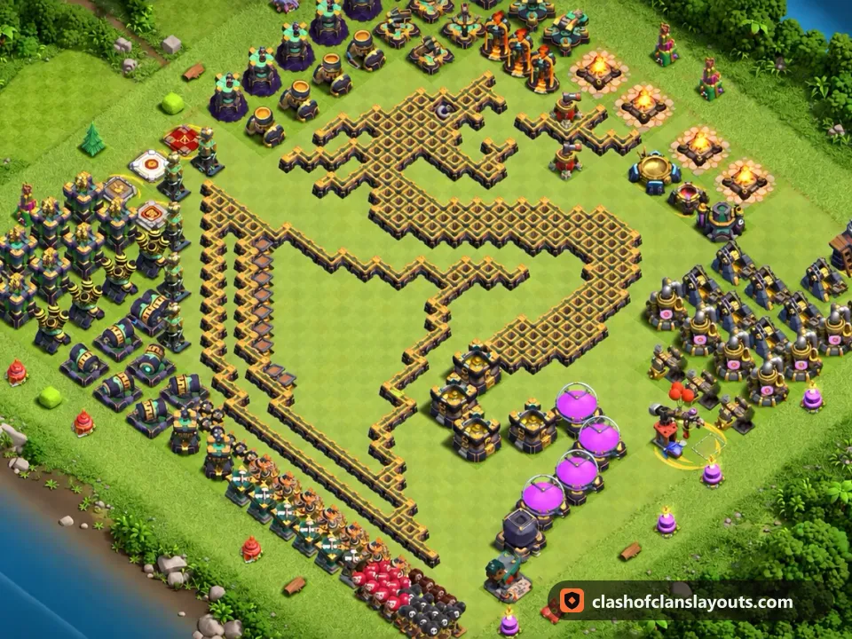 TH14 Funny Base Layout 33: Clash of Clans Town Hall 14 fun base layout, full base picture