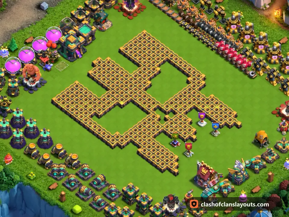 TH14 Funny Base Layout 35: Clash of Clans Town Hall 14 fun base layout, full base picture