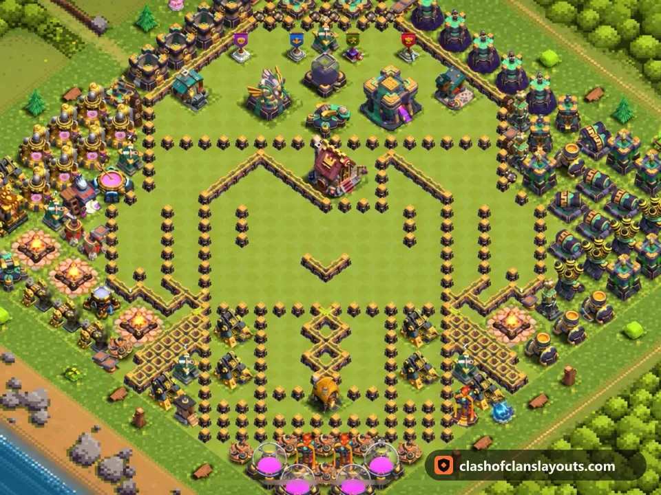 TH14 Funny Base Layout 38: Clash of Clans Town Hall 14 fun base layout, full base picture